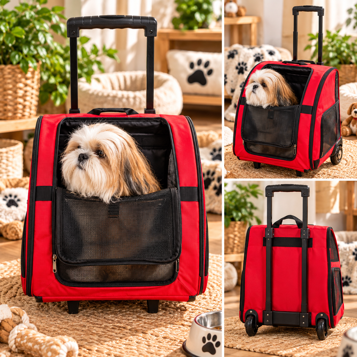 Sac de Transport Doogy avec Roulettes - Fonction Sac à dos - Rouge & Noir | Le Dressing du Chien