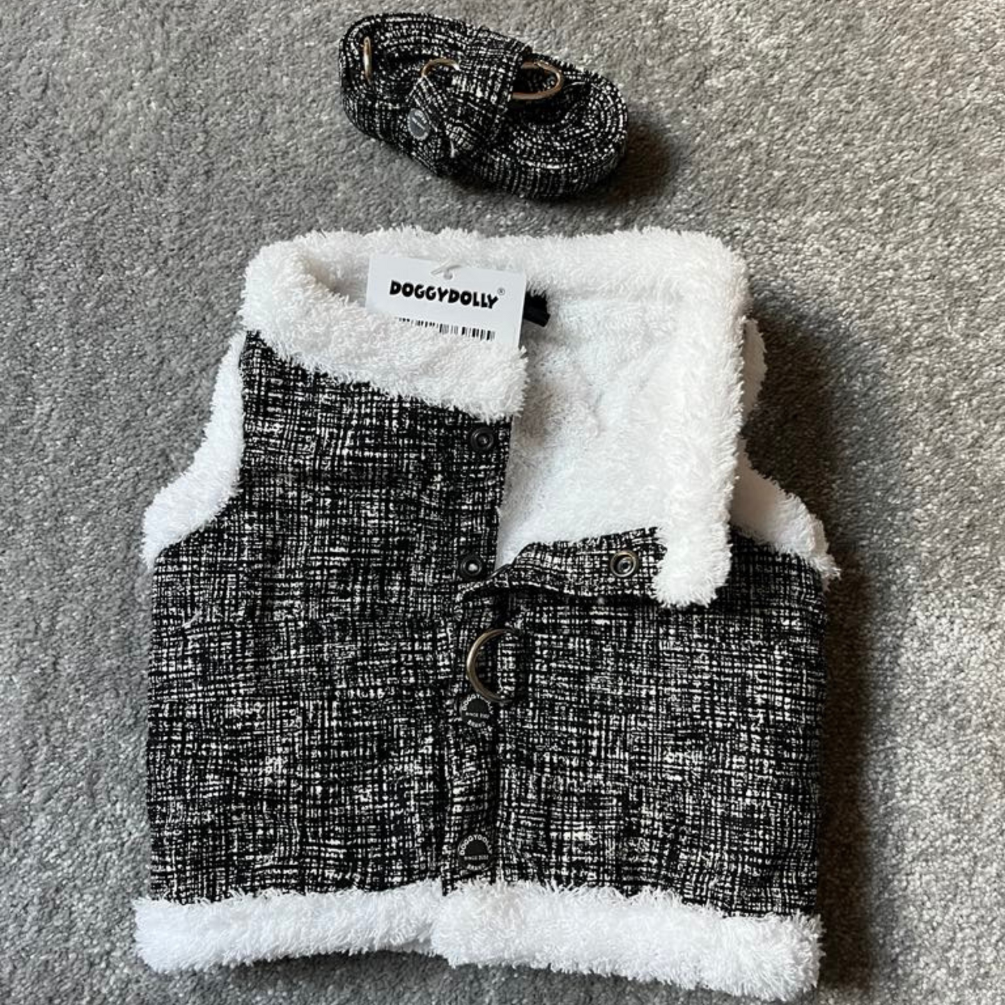 Harnais + Laisse fourrure DOGGYDOLLY Gris Noir Fourrure Fermeture pression