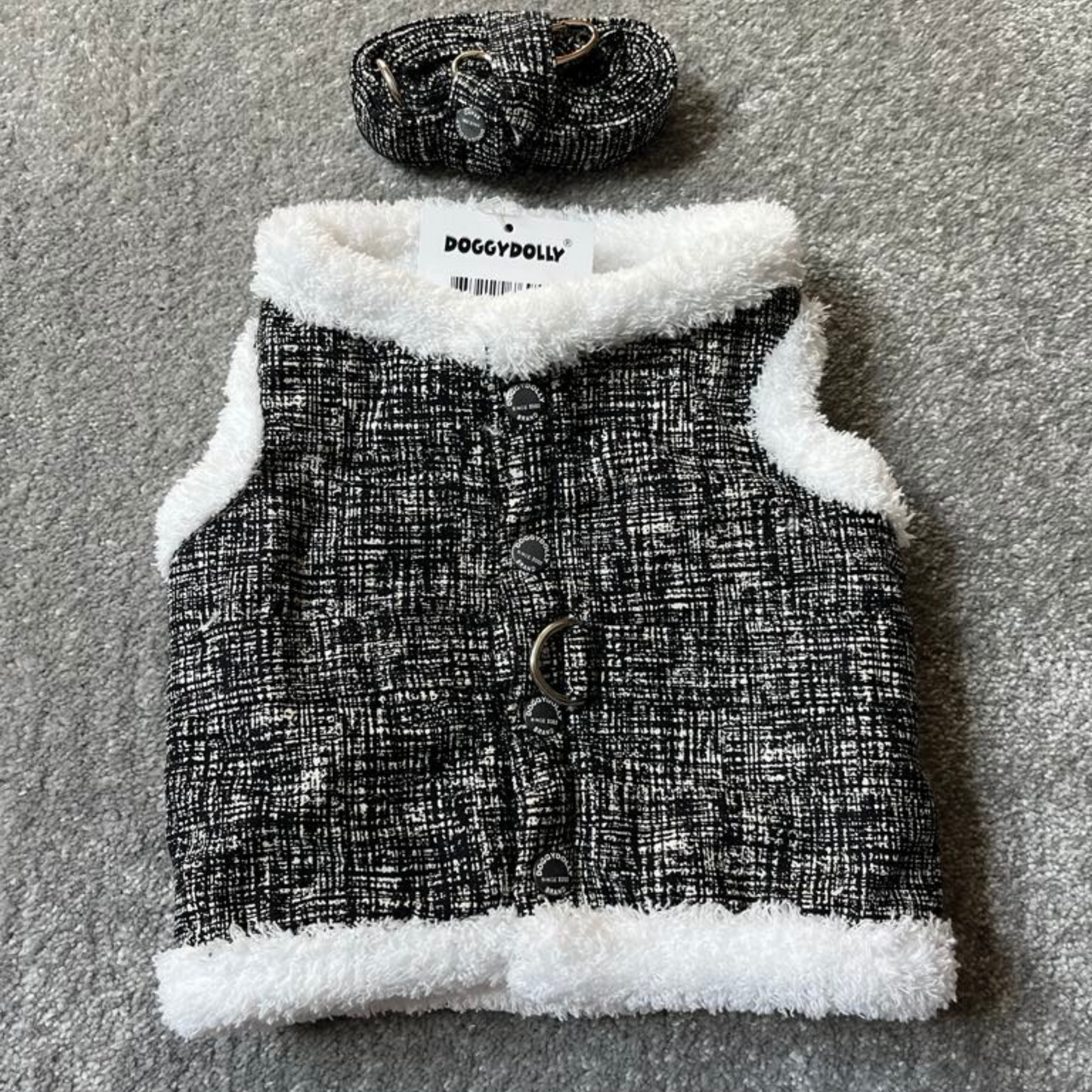 Harnais + Laisse fourrure DOGGYDOLLY Gris Noir Fourrure Fermeture pression