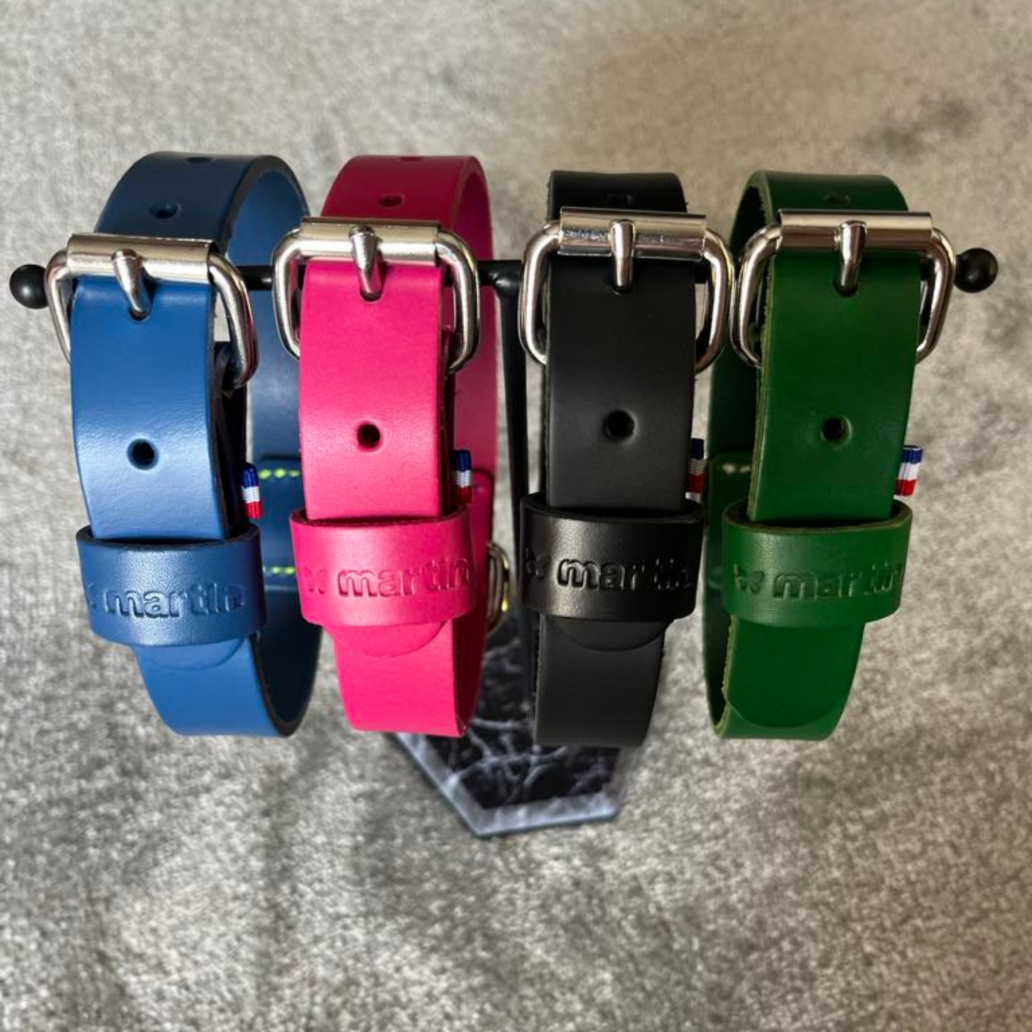 Collier cuir MARTIN SELLIER pleine fleur Bleu ou Rose