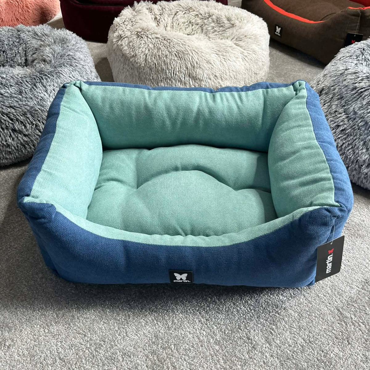 Panier Domino Martin Sellier Bicolore - Bleu - Corbeille & Coussin amovible | Le Dressing du Chien