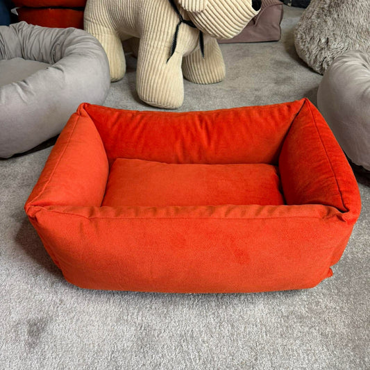 Panier rectangulaire 60 x 45 cm en velours orange - Confort & Style | Le Dressing du Chien
