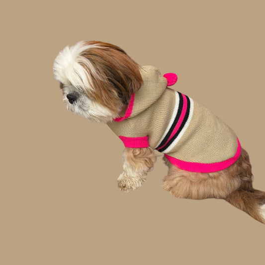 Pull à Capuche pour Chien - Rose avec Pompon | Le Dressing du Chien