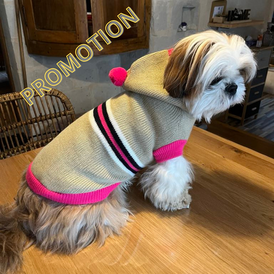 Pull avec capuche - Pompom rose - MARTIN SELLIER