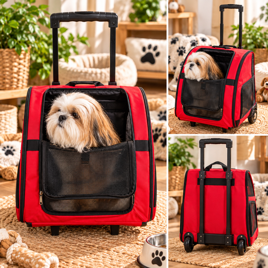 Sac de Transport Doogy avec Roulettes - Fonction Sac à dos - Rouge & Noir | Le Dressing du Chien