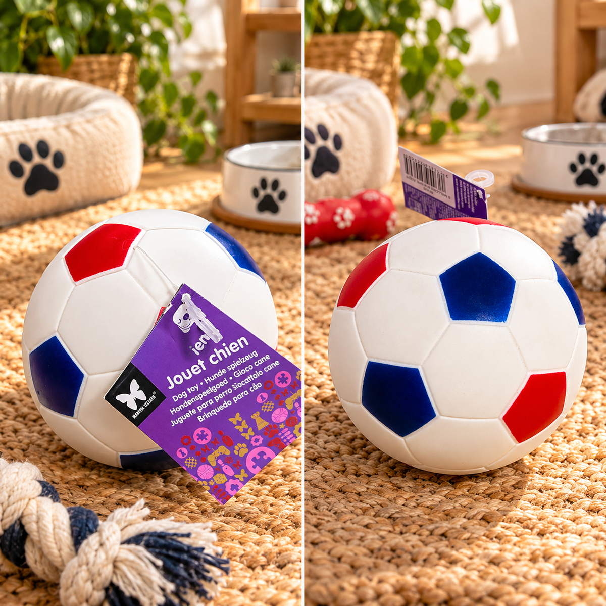 Balle Sonore Équipe de Foot - 15 cm | Jouet Intéractif Résistant | Le Dressing du Chien