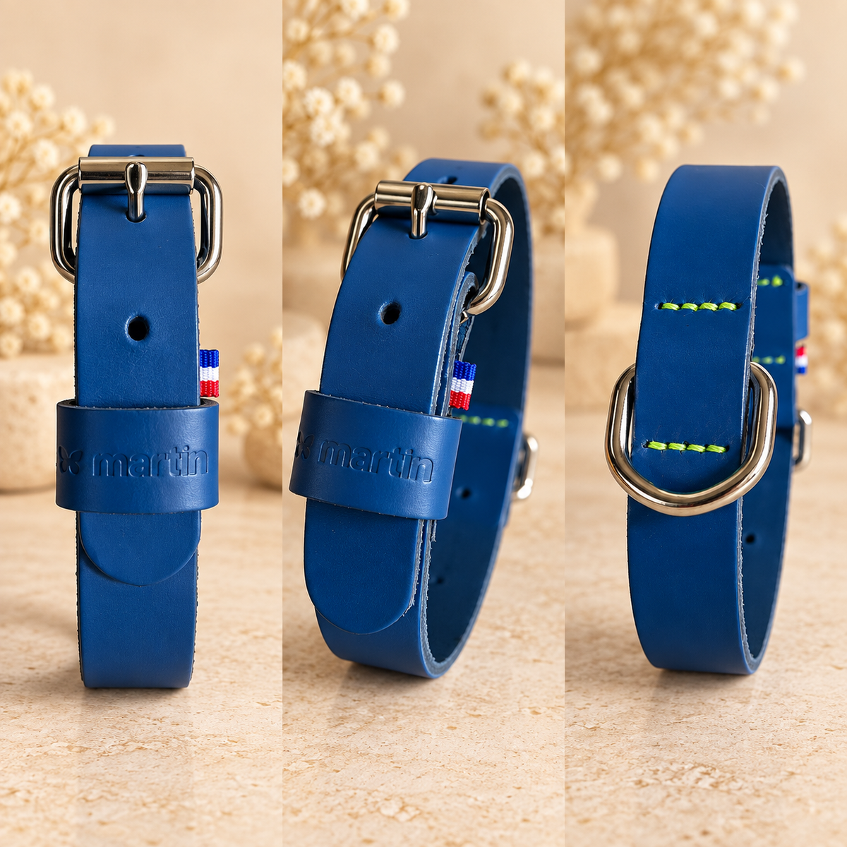 Collier Cuir Bleu Martin Sellier - Élégance & Robuste | Le Dressing du Chien