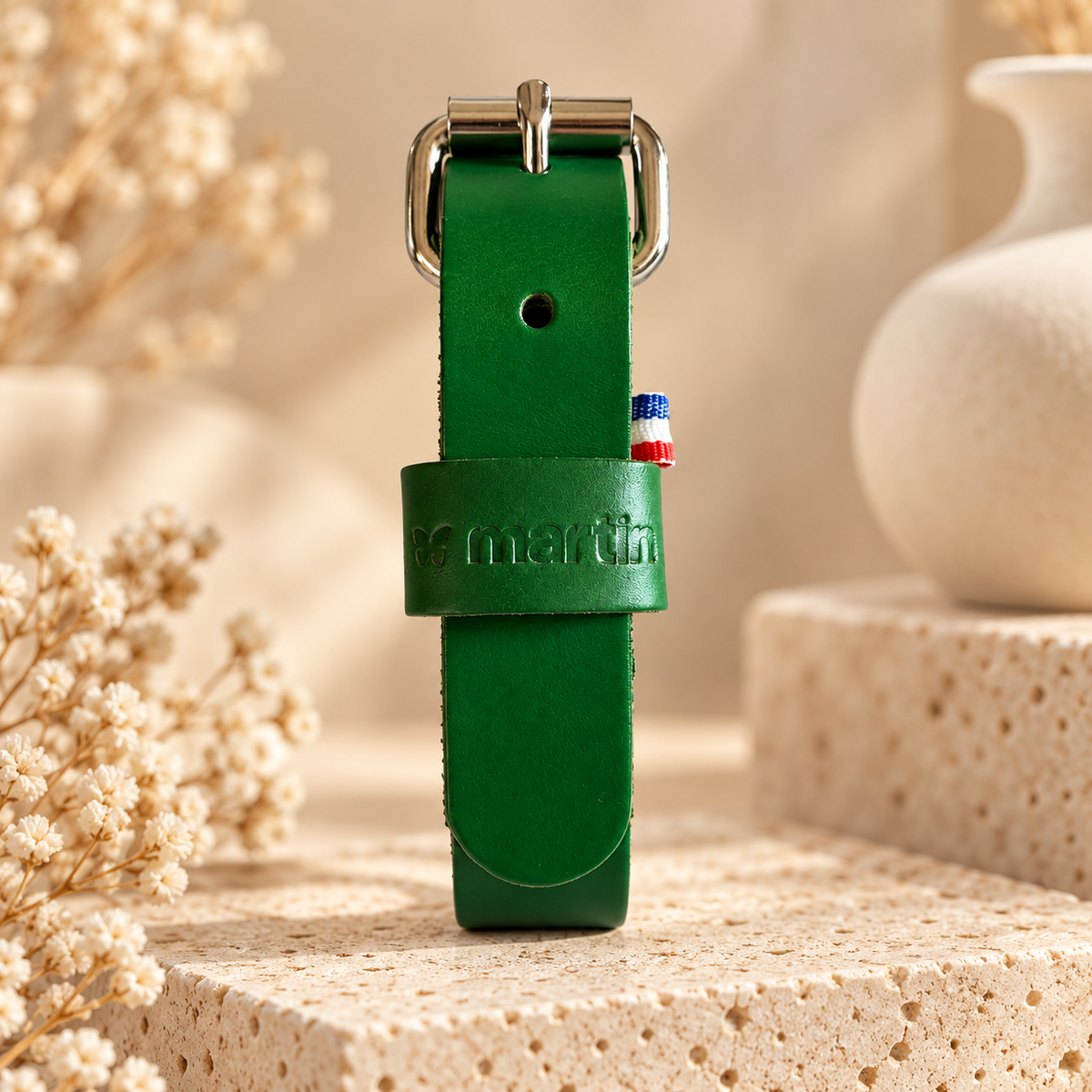 Collier Cuir Vert Martin Sellier - Élégance & Robuste | Le Dressing du Chien