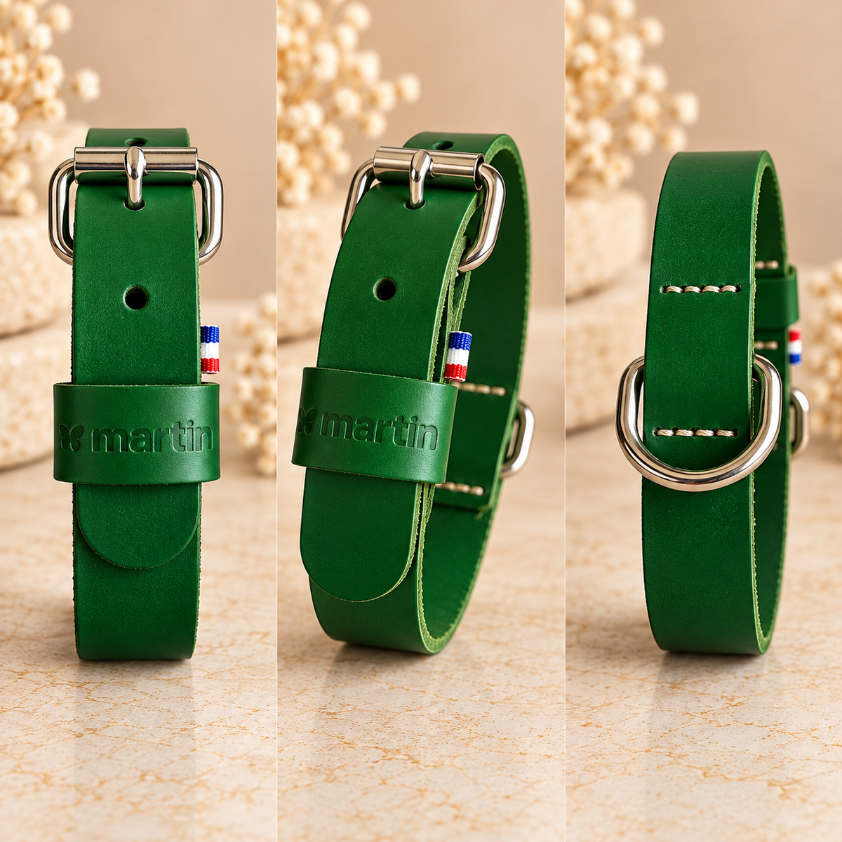 Collier Cuir Vert Martin Sellier - Élégance & Robuste | Le Dressing du Chien