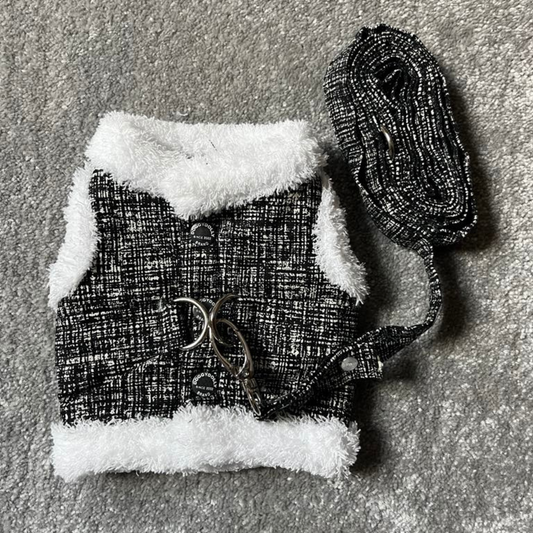 Harnais + Laisse fourrure DOGGYDOLLY Gris Noir Fourrure Fermeture pression