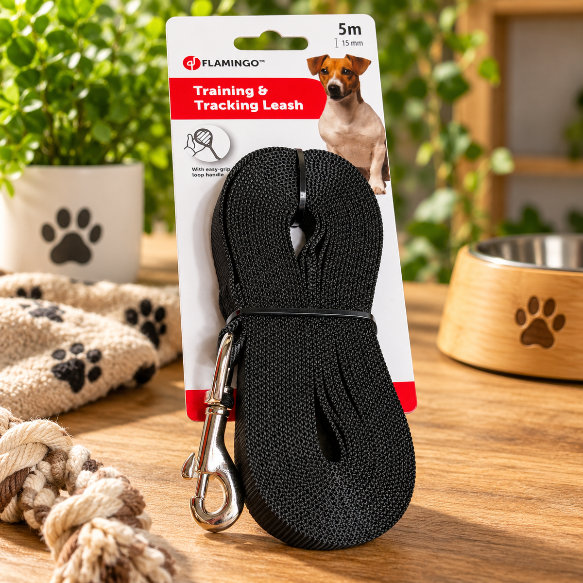 Longe Plate Noire 5 mètres - 15 mm - Contrôle et Élégance | Le Dressing du Chien