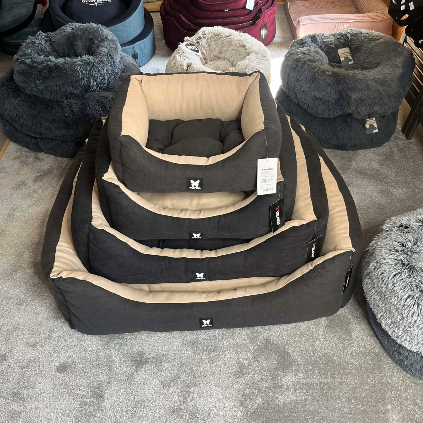 Panier Domino Martin Sellier Bicolore - Noir & Beige - Corbeille & Coussin amovible | Le Dressing du Chien