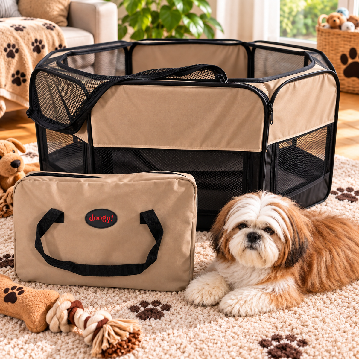 Parc à Chiot Nylon - Pliable, 8 Panneaux, Fond Amovible & Sac de Transport | Le Dressing du Chien