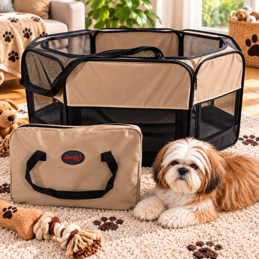 Parc à Chiot Nylon - Pliable, 8 Panneaux, Fond Amovible & Sac de Transport | Le Dressing du Chien