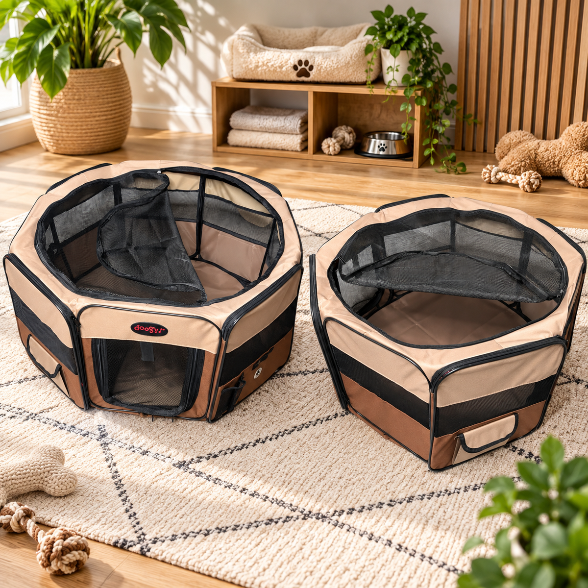Parc à Chiot Nylon - Pliable, 8 Panneaux, Fond Amovible & Sac de Transport | Le Dressing du Chien