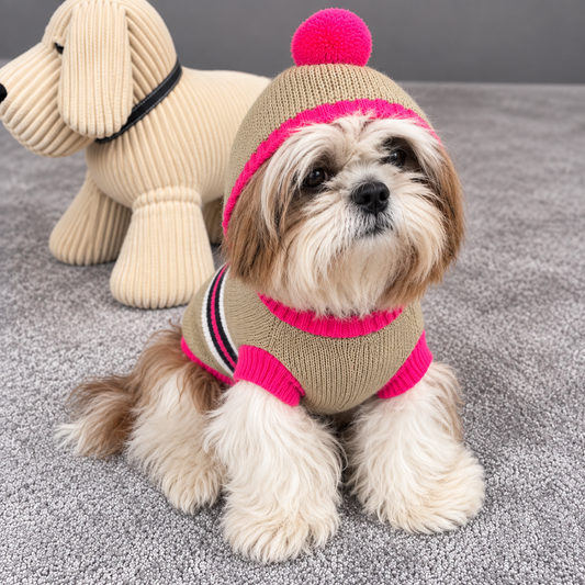 Pull à Capuche Martin Sellier - Rose avec Pompon | Le Dressing du Chien