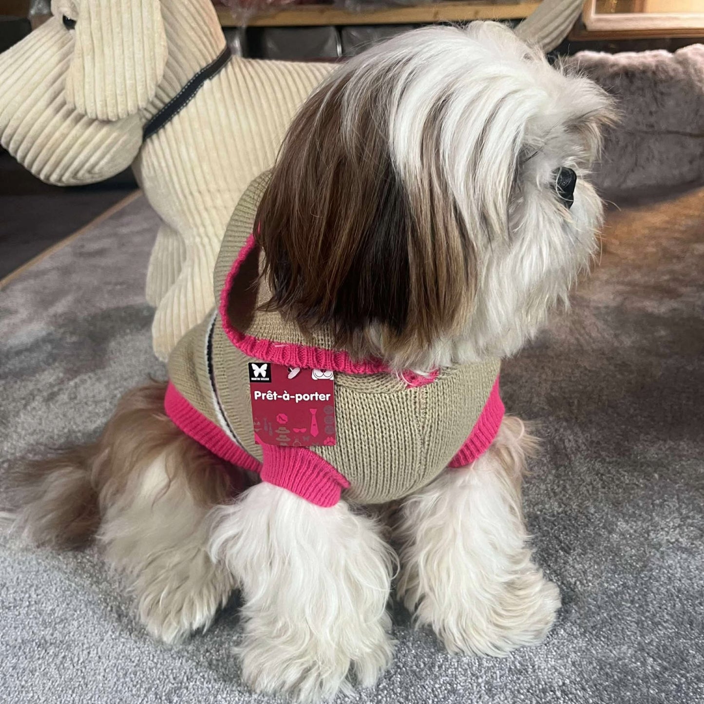 Pull à Capuche Martin Sellier - Rose avec Pompon | Le Dressing du Chien