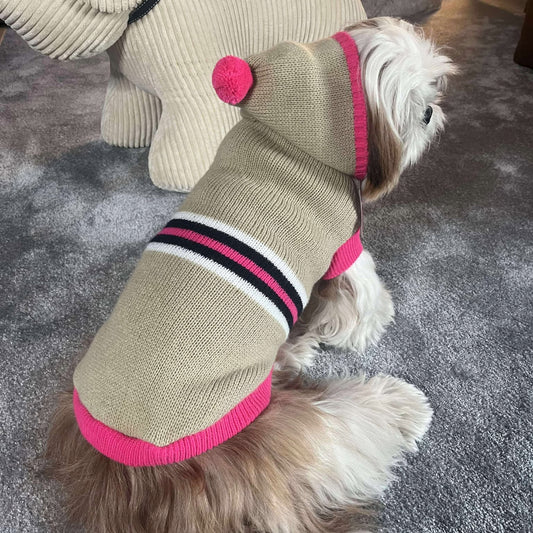 Pull à Capuche Martin Sellier - Rose avec Pompon | Le Dressing du Chien