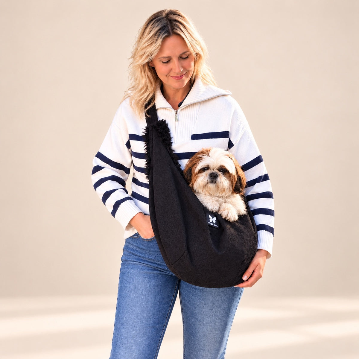 Sac de transport kangourou noir tout doux - Martin Sellier | Le Dressing du Chien