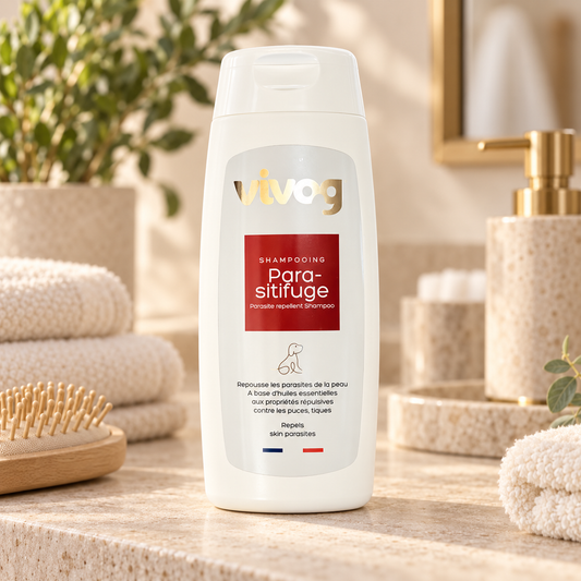 Shampoing Para-sitifuge (puces et tiques) aux huiles essentielles Vivog - Made in France | Le Dressing du Chien