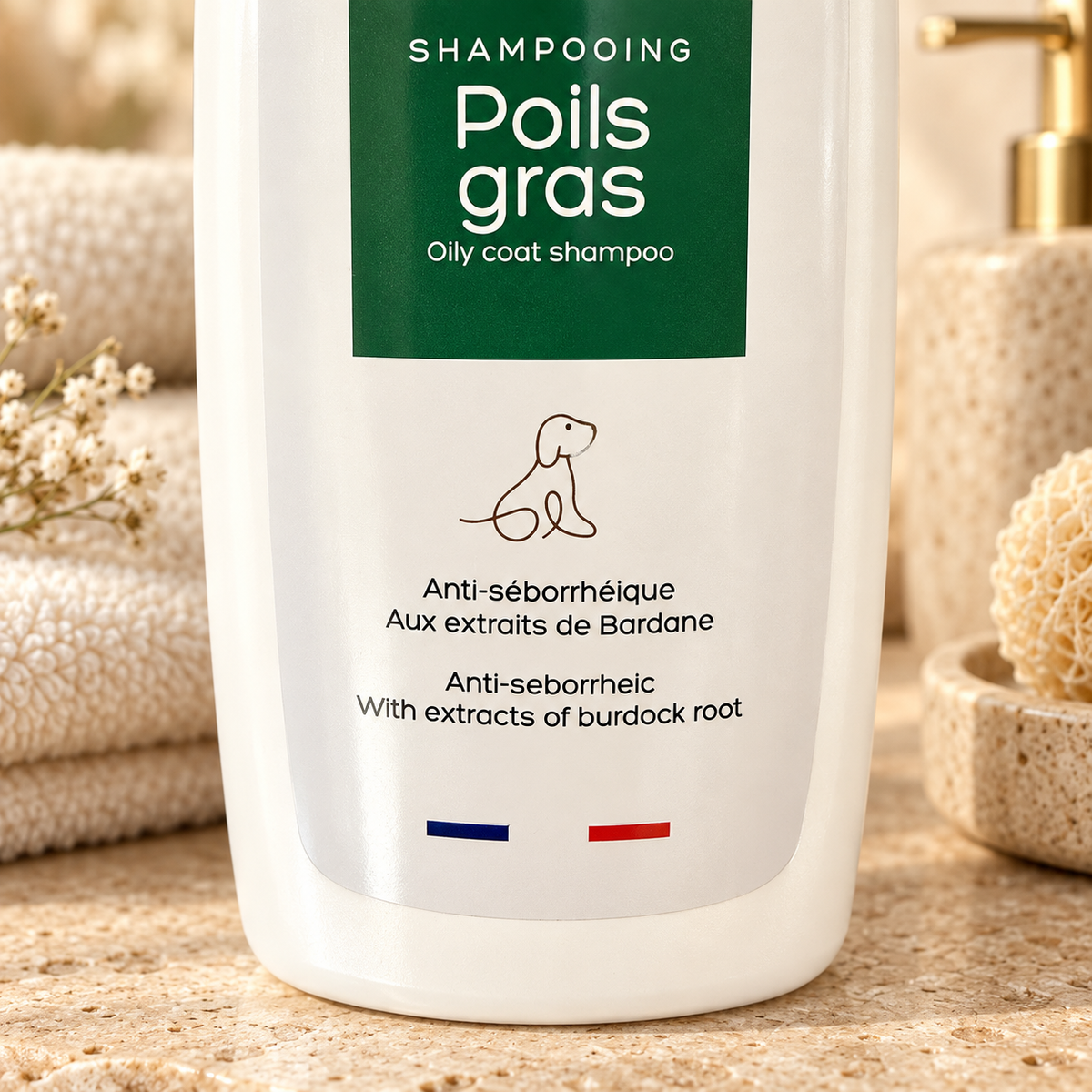 Shampoing à Pelage Gras - Anti-séborrhéique à la Bardane Vivog - Made in France | Le Dressing du Chien