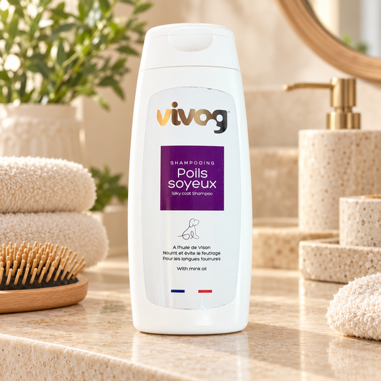 Shampoing Poils Soyeux à l'huile de Vison Vivog - Fourrures longues - Made in France | Le Dressing du Chien