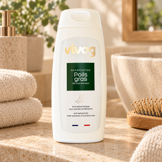 Shampoing à Pelage Gras - Anti-séborrhéique à la Bardane Vivog - Made in France | Le Dressing du Chien