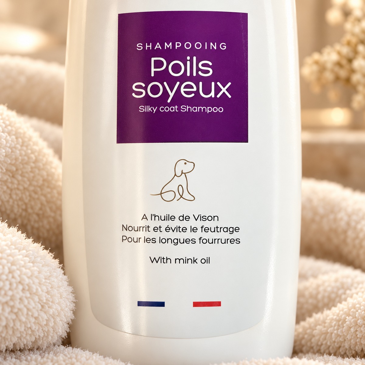 Shampoing Poils Soyeux à l'huile de Vison Vivog - Fourrures longues - Made in France | Le Dressing du Chien